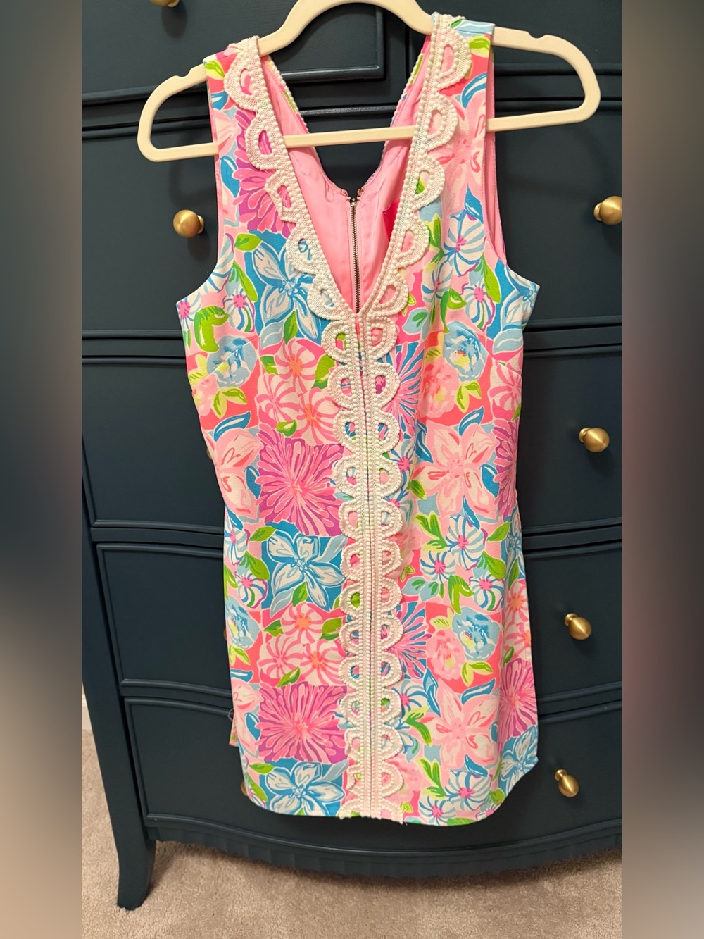 Women’s Lilly Pulitzer Pink Floral Lace-Trim Sleeveless Dress 8